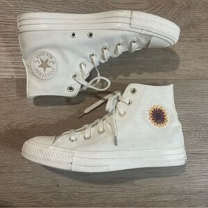 Converse White High-Top Sneakers with Floral Patch